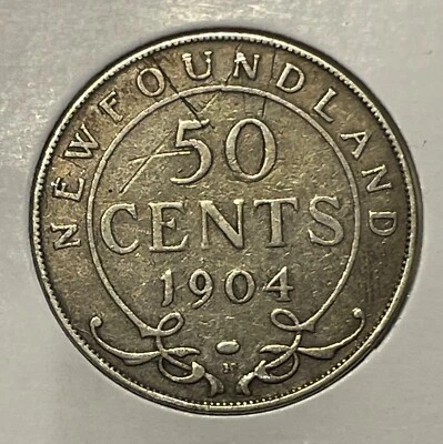 Canada Newfoundland 50 cents 1904 Edward VII KM#11 .925Ag Silver aF/VF B1609 - Image 1 of 4