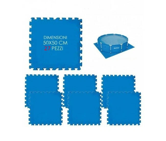TAPPETINI SOTTO PISCINA pz.27 TAPPETINO GOMMA cm.50X50 MATTONELLA COMPONIBILE - Immagine 1 di 1