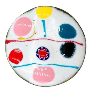 Colorful Abstract Art Brooch Pin OOAK Round White Polka Dots Artisan Jewelry - Picture 1 of 7