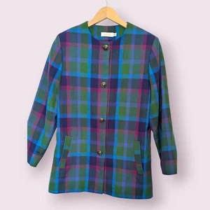 Giacca lana donna Avoca vintage UK12 made in Ireland foderata viola e blu - Foto 1 di 10
