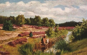 Künstler signiert Gerstenhauer Niederlande in den Dünen Vintage Postkarte B82 - Bild 1 von 2