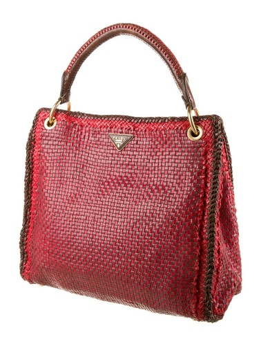 Borsa PRADA rossa marrone check MADRAS hobo tracolla oro pelle intrecciata a mano g