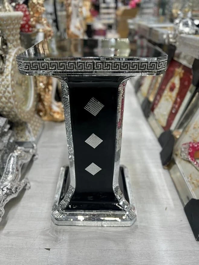 Black Crystal Mirrored Side Table - 60H CM Living Room, Hallway Decor Ornament - Image 1 of 1