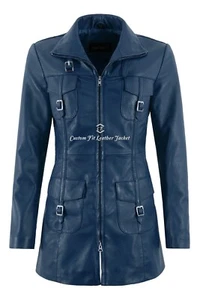 MISTRESS' Ladies Leather Jacket Blue Napa Mid Length Coat Casual Fashion 1310 - Picture 1 of 6