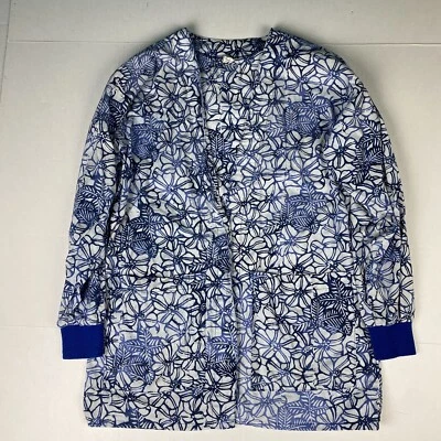 Blusa Médica Estampada de Algodón para Mujer Pequeña Mediana Azul Floral Uniforme Médico de Enfermería Foto 1 de 4