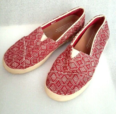 W7 TOMS Zapatos Sin Cordones Estilo Clásico Rojo Geométrico Texturizado Borgoña Tela Crema Foto 1 de 4