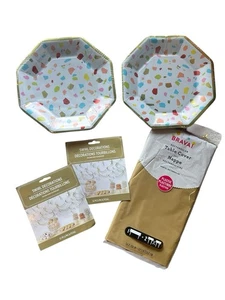Party Supplies Bundle Rainbow Confetti Terrazzo Plates Gold Tablecloth & Decor - Picture 1 of 4