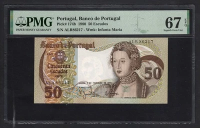 Portugal 50 Escudos 1-2-1980 P174b Sin Circular Grado 67 Foto 1 de 2