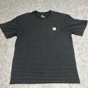 Carhartt Shirt Mens Large Black Gray Striped Original Fit Pocket Casual Workwear - Picture 1 of 6