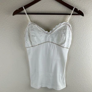 Vintage Y2K Babydoll Trägertop Gr. Medium elfenbein Perlen gerippt kokett romantisch Fee - Bild 1 von 14