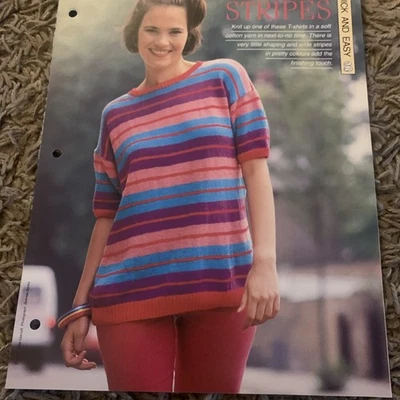 VINTAGE CREATIVE NEEDLES PATTERN - SHERBET STRIPES KNITTING PATTERN IN DK YARN - Image 1 of 4