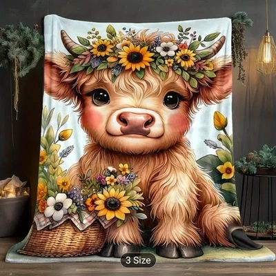BABY HIGHLAND COW Everyday Throw BLANKET - 50 x 60 英寸 - 温暖柔软 质量 + — 第 1/2 张图片