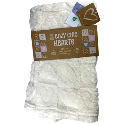 Cozy Chic Hearts Beige Baby Blanket SOFT 30x40 Imprint Unisex Lovey Security NWT - Image 1 of 4