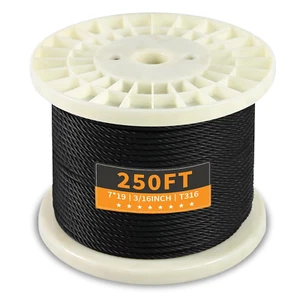 3/16” Stainless Steel Cable, 250Ft Wire Rope 7X19 Strands, 3700Lbs Strength - Picture 1 of 12