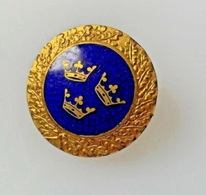 PIN/BROCHE CIRCULAR SUECO DE TRES CORONAS RARO DE COLECCIÓN DORADO SUECO - Imagen 1 de 4