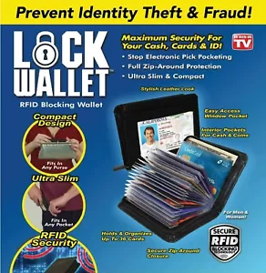 Lock Wallet Slim Men Women Secure RFID Blocking Money Credit Card Holder Wallet - Picture 1 of 8