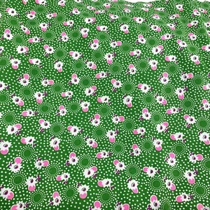 Tessuto vintage floreale anni 70 retrò mod floreale geometrico verde rosa viola 4 iarde 45" - Foto 1 di 2