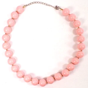 Shell Pink Bead Necklace Hard Plastic Tiny Goldtone Spacer Beads Pretty - Picture 1 of 3