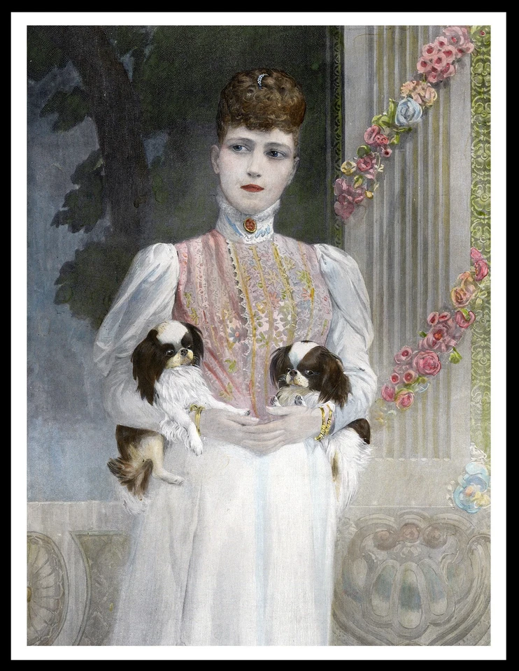 JAPANESE CHIN QUEEN ALEXANDRA AND HER DOGS VINTAGE STYLE DOG ART PRINT POSTER - Image 1 of 1