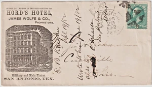 1882 San Antonio Tex Hord's Hotel James Wolfe & Co illust advt cover (g433) - Picture 1 of 2