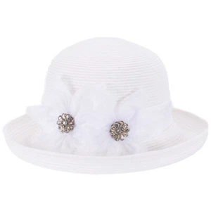 Upturned Brim Womens Floral Straw Church Wedding Bridal Summer Sun Hat T424 - Picture 1 of 34