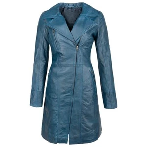 ZM Women 3qtr Coat Front Zip Closer Blue Real Sheep Leather Jacket Coat - Picture 1 of 3