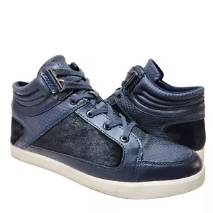 CALVIN KLEIN Lyda Calf Hair High Top Sneakers Sz 10 Navy Blue Leather - Picture 1 of 13