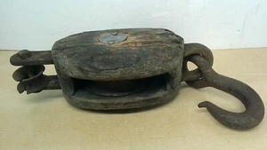VTG Single Block & Tackle Pulley with Hook Wood&Metal Union Hardware Torrington - Picture 1 of 21