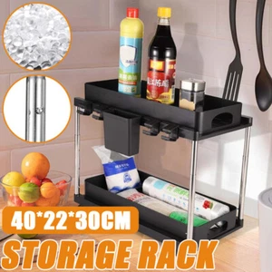 Pantry Kitchen Organiser Sauce Rack Spice Storage with sliding drawers 2 Layers - Picture 1 of 17