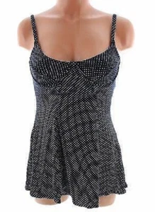 Beach Cabana Swimdress Women's One Piece Swim Dress Polka Dot Swimsuit, Navy - Picture 1 of 6