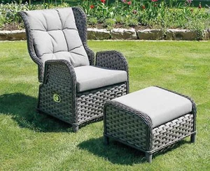 Outdoor Gartensessel Relaxsessel COMFORT Polygeflecht inkl. Ottomane und Polster - Bild 1 von 3