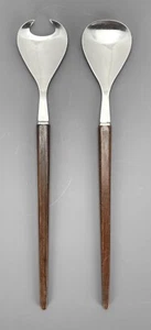 1960's LUNDTOFTE Denmark STAINLESS STEEL & WOOD SALAD SERVERS - 35.5cm x 6cm - Picture 1 of 3