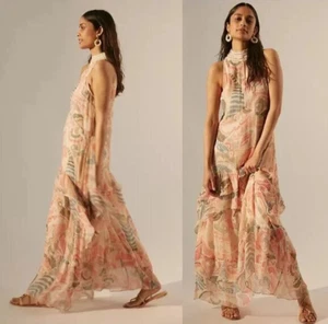 Anthropologie Verb By Pallavi Singhee Stufen Häkelbesatz Maxikleid Größe S - Bild 1 von 14