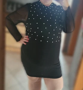 Damen schwarzes Minikleid Langarm Sexy 1XL plus size große Größen - Bild 1 von 11