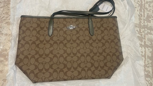 Borsa tote COACH City in tela firmata cachi surplus verde 5696 SVSTG