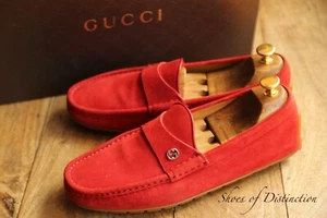 Gucci Red Suede Silver GG Bit Shoes Loafers Mens UK 7 G EU 41 US 8 - Picture 1 of 10