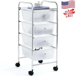 4 Drawers Metal Frame Storage Cart Rolling Bin Organizer Trolley Flexible White - Picture 1 of 10