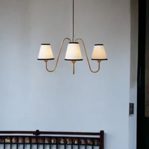 3-Light Linen Shade Raw Brass Sputnik Chandelier with Linen Fabric Shades - Picture 1 of 8