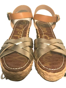 Sam Edelman Darline Damen-Plateausandalen goldfarben/blau Keilabsatz Größe 10M Einzelhandel 120 $ - Bild 1 von 10