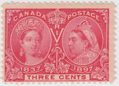 Canada: #53 3c Jubilee, Re-entry Variety, Mint LH (corner crease) - Image 1 of 2