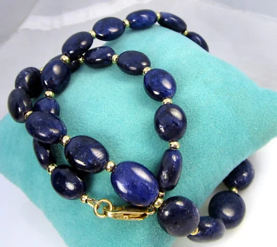 Estate Gorgeous Amazing Blue Sapphire 14k Yellow Gold 107.5 Gram Bead Necklace - Image 1 of 4