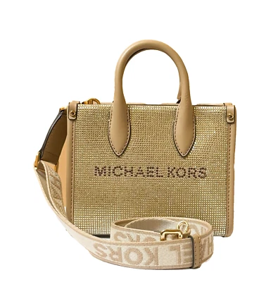 MICHAEL KORS MIRELLA XS MINI BOLSO SHOPPER BANDOLERA LENTEJUELAS CAMEL/DORADO Foto 1 de 4