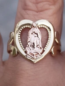 Solid 14k gold heart love Virgin Mary guadalupe Ring size 7 - Picture 1 of 7