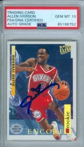 Allen Iverson 1996 Fleer Ultra RC Rookie Autograph PSA DNA Gem Mint 10 Auto - Picture 1 of 2