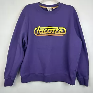 Lacoste Live Sweatshirt Mens XXL Crew Neck Purple Yellow Retro Signature Read - Picture 1 of 9