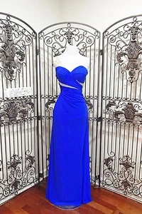 G1805 LAFEMME 21011 BLUE SZ 10 ILLUSION BEADED JERSEY PROM FORMAL GOWN DRESS - Picture 1 of 1