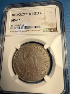 1836Cuzco B Peru 4R MS62 NGC Just Back New Holder. Rare Coin Key Date - Picture 1 of 11