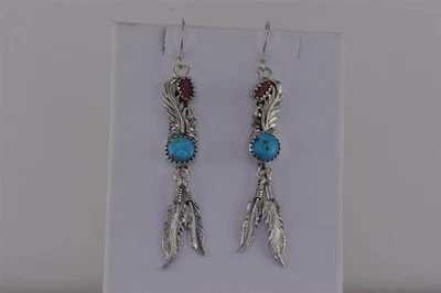 Brincos pendentes de prata esterlina 925 Richard Begay 49 mm azul turquesa - Imagem 1 de 4