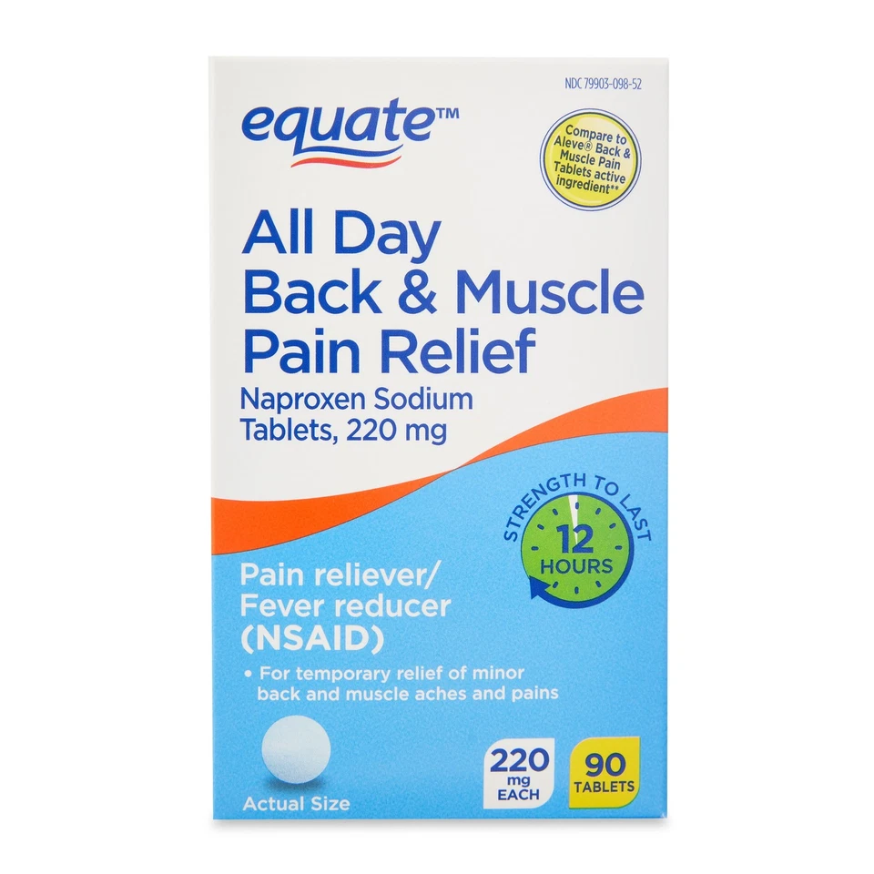 Equate All Day Back & Muscle Pain Relief Naproxen Sodium Tablets 220mg 90 Count