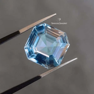 14-15Ct Aquamarine Asscher Cut Gemstone For Jewelry Making GGI Certified Stone - Picture 1 of 21